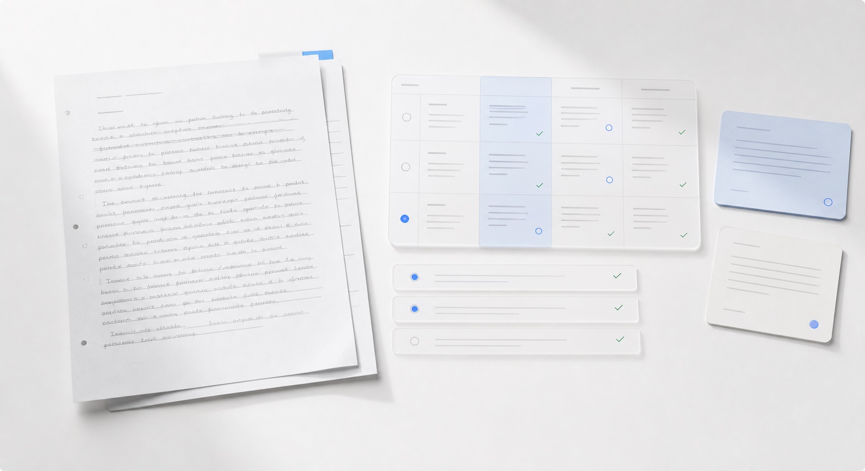 Paper responses shown beside the GradeOS rubric-decision workspace.